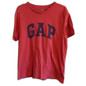 Gap Short Sleeve Crew Neck Pullover Graphic T Shirt Red Blue Logo Mens Sz L